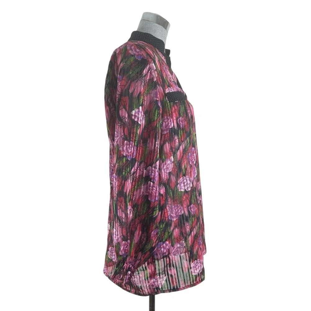 Vintage Diane Tres Polka Dot Sheer Floral‎ Button Down Blouse